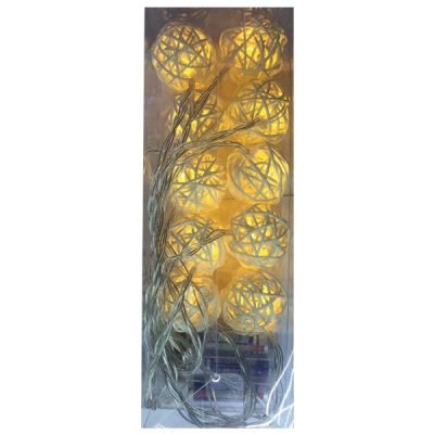 10 Λευκά λαμπάκια ξύλινες πλεκτές μπάλες [00001222]