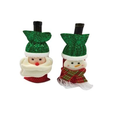 Χριστουγεννιάτικη θήκη κρασιού κόκκινο-πράσινο Άη Βασίλης – χιονάνθρωπος [00001287]