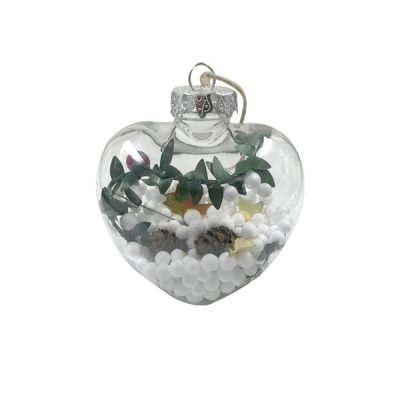 Διάφανη Χριστουγεννιάτικη μπάλα καρδιά με διακοσμητικό γκι Φ8cm [00001295]