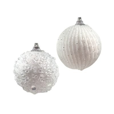 Σετ 3 λευκές Χριστουγεννιάτικες μπάλες 8cm [00001480]