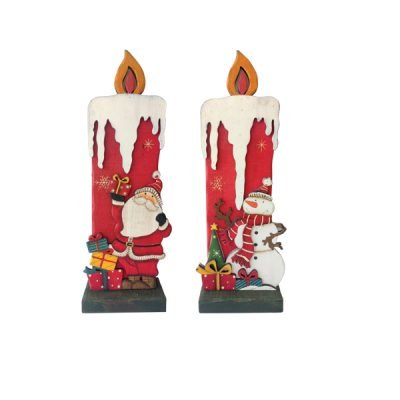 Ξύλινο διακοσμητικό κερί χιονάνθρωπος Άη Βασίλης 32 x 12cm [00001507]