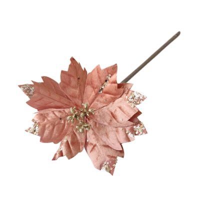 Χριστουγεννιάτικο διακοσμητικό λουλούδι βελουτέ ροζ Ø20cm [00001534]