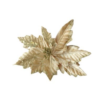 Χριστουγεννιάτικο διακοσμητικό λουλούδι χρυσό βελουτέ Ø20cm [00001537]