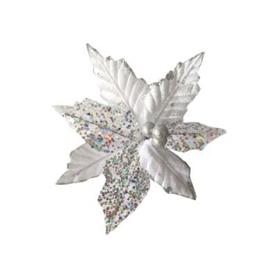 Χριστουγεννιάτικο ασημί-λευκό διακοσμητικό λουλούδι Ø20cm [00001539]