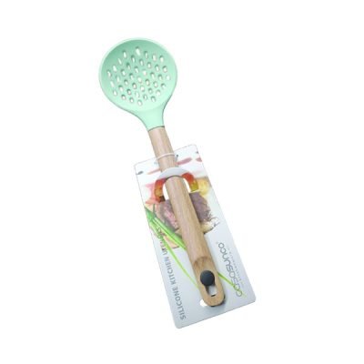 Κουτάλα διάτρητη σιλικόνης με ξύλινη λαβή [00101569]