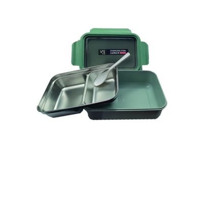 Πλαστικό φαγητοδοχείο με ανοξείδωτο δίσκο 2 θέσεων και κουταλάκι. [00201107]