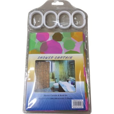Σετ πλαστική κουρτίνα μπάνιου 180x180cm με κρίκους [00402517]