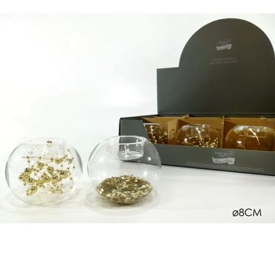 Γυάλινο κηροπήγιο ρεσω με χρυσά διακοσμητικά 8cm [02416877]