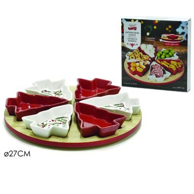 Πιατέλα ξύλινη, με μπολ Χριστουγεννιάτικα δέντρα [02635967]