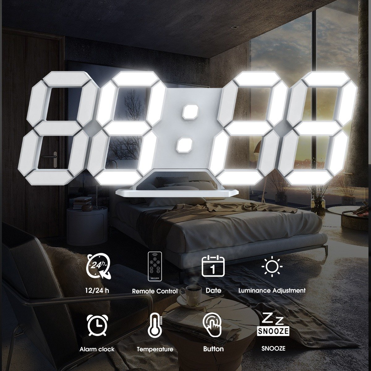 EDUP EH-LED1302 Digital Timer Nightlight Watch Alarm Clock 12 or 24 Hour Display (30.006.0001) - Image 6