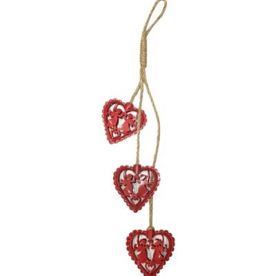 Κόκκινο μεταλλικό κρεμαστό Χριστουγεννιάτικο στολίδι καρδούλα [00001163]