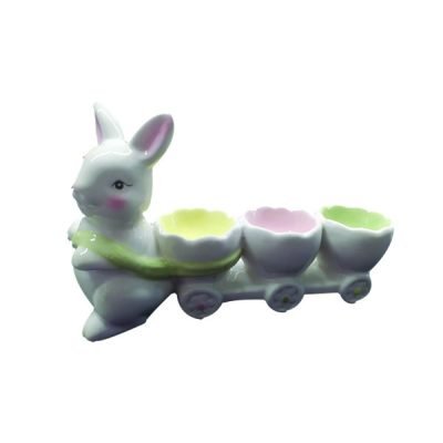 Κεραμικό λαγουδάκι με καρότσι-αυγοθήκη 3 θέσεων [10502142]