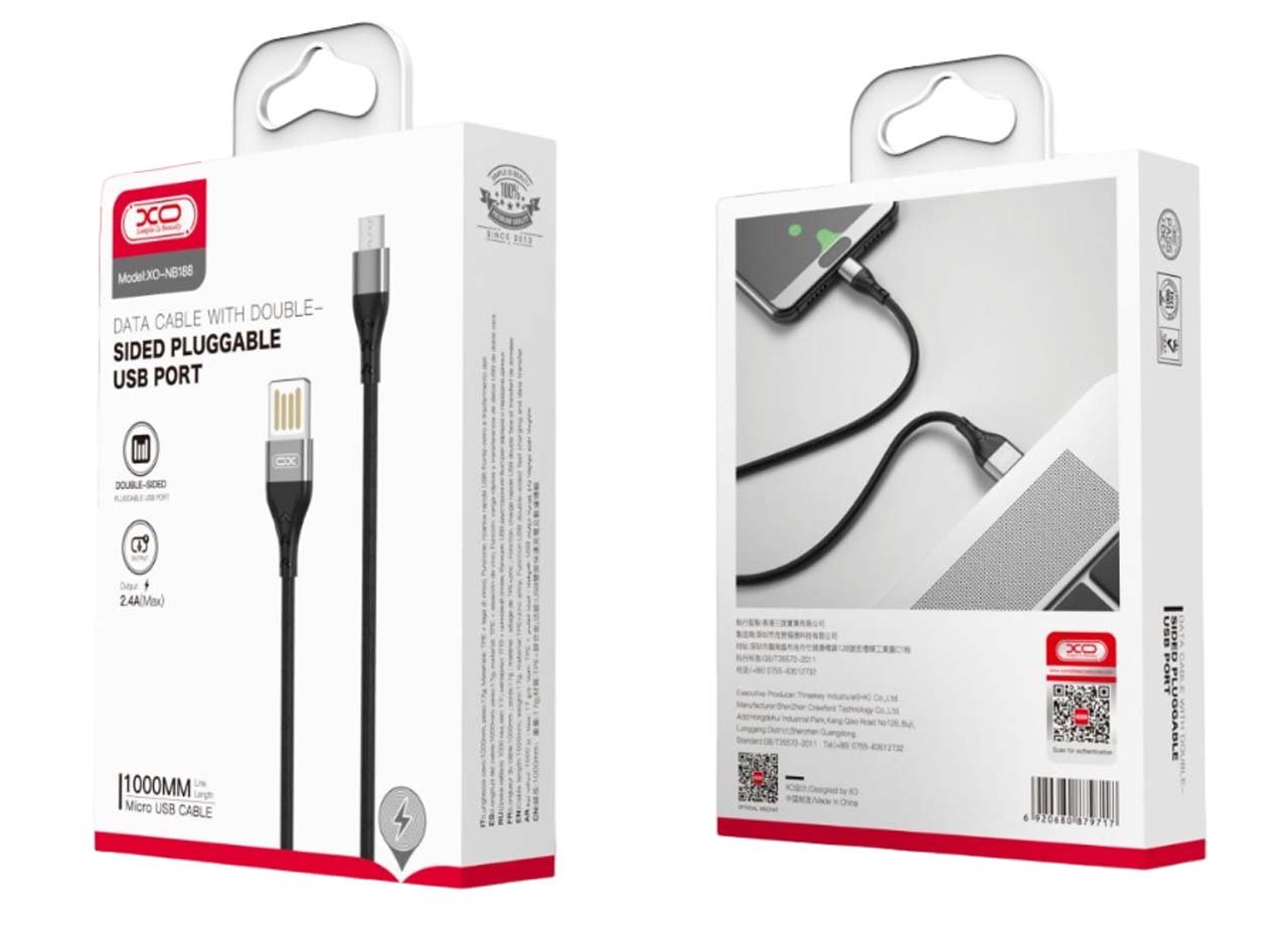 XO NB188 2.4A Διπλής Φοράς Φόρτιση USB Micro 1m Γκρί (16.005.0132) - Image 2