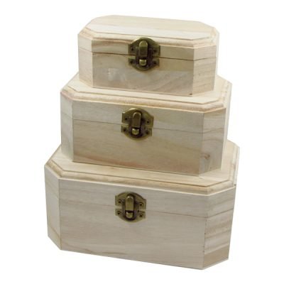 Σετ 3 ξύλινα αλουστράριστα κουτιά [20601239]