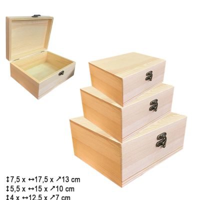 Σετ 3 ξύλινα αλουστράριστα κουτιά με στρογγυλεμένες γωνίες [20601252]