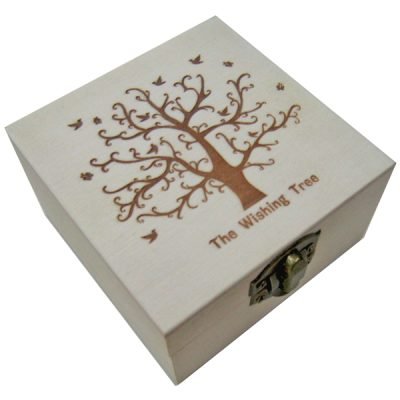 Ξύλινο αλουστράριστο τετράγωνο κουτί με πυρογραφία “The Wishing Tree” [20601319]