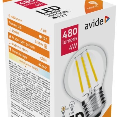 Avide LED Filament Σφαιρική  4W E27 360° Λευκό 4000K (15.001.0427)