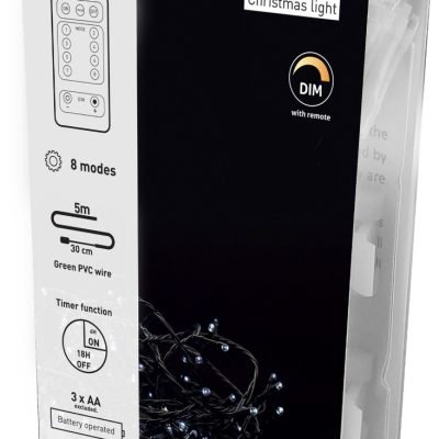 Entac Χριστουγεννιάτικα Λαμπάκια IP44 50 LED Ψυχρό 5m με τηλεχειριστήριο (3xAA Δεν περιλαμβ.) (15.004.0052)