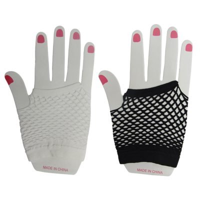 Γάντια διχτυωτά αποκριάτικα λευκά – μαύρα [00402391]