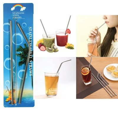 Σετ 2 μεταλλικά καλαμάκια ίσιο-σπαστό και βουρτσάκι καθαρισμού [70701390]