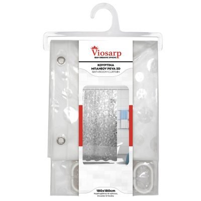 Σετ πλαστική ανάγλυφη κουρτίνα μπάνιου 180x180cm με κρίκους [70701456]