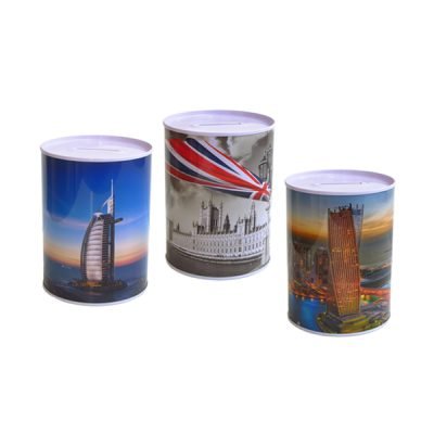 Μεταλλικός κουμπαράς με πόλεις [30501328]