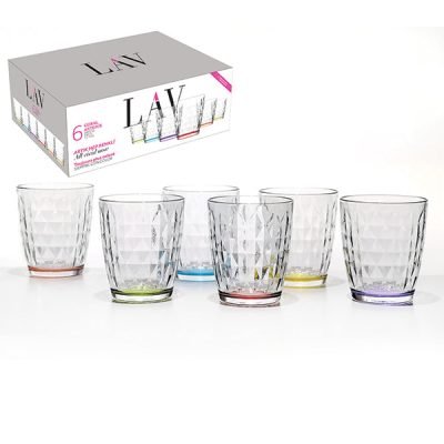 Σετ 6 γυάλινα ποτήρια με χρωματιστό πάτο 340ml [77680202]