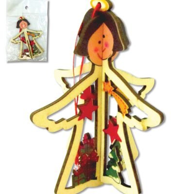 Ξύλινο τρισδιάστατο κρεμαστό Χριστουγεννιάτικο στολίδι αγγελάκι 10,5cm [00001055]