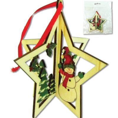 Ξύλινο τρισδιάστατο κρεμαστό Χριστουγεννιάτικο στολίδι αστέρι 10cm [00001058]
