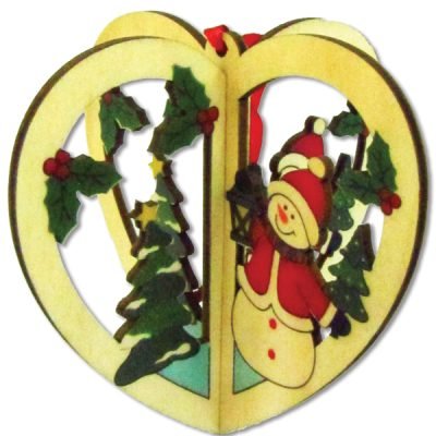 Ξύλινο τρισδιάστατο κρεμαστό Χριστουγεννιάτικο στολίδι καρδιά 18,5cm [00001059]