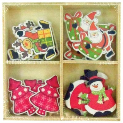 Ξύλινα αυτοκόλλητα Χριστουγεννιάτικα διακοσμητικά – 4 σχέδια [00001065]