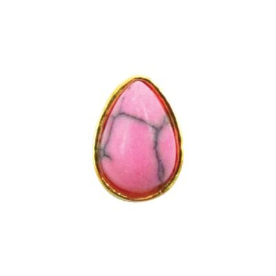 Μεταλλικό διακοσμητικό νυχιών οβάλ με ρόζ πέτρα [40502057-D06]