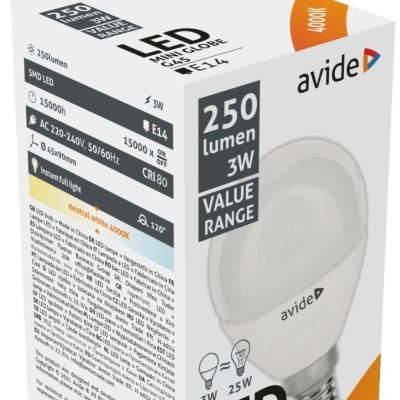 Avide LED Σφαιρική 3W E14 Λευκό 4000K Value (15.001.1013)