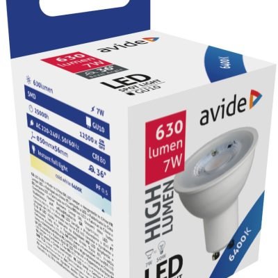Avide LED Σπότ Αλουμίνιο + Πλαστικό 7W GU10 36° Ψυχρό 6400K Υψηλής Φωτεινότητας (15.001.0761)