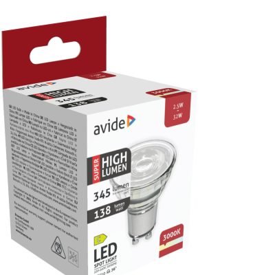 Avide LED Σπότ Αλουμίνιο + Πλαστικό 2.5W GU10 Θερμό 3000K Super Υψηλής Φωτεινότητας (15.001.0954)