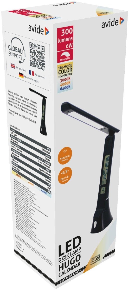 Avide LED Φωτιστικό Γραφείου Δερμάτινο Hugo Μαύρο 6W με Ημερολόγιο (15.001.0978) - Image 2