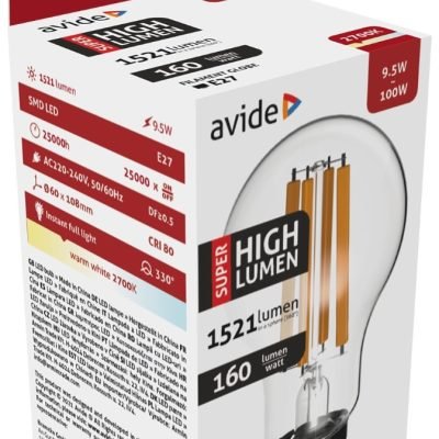 Avide LED Filament Κοινή 9.5W E27 A60 Θερμό 2700K Super Υψηλής Φωτεινότητας (15.001.2004)