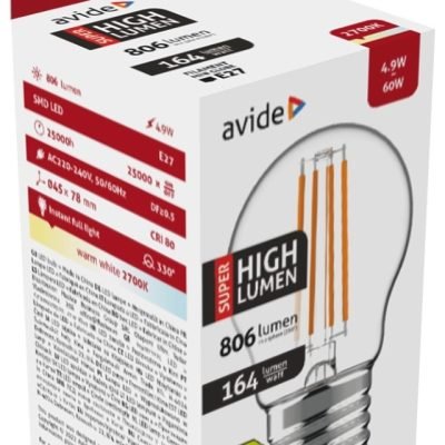Avide LED Filament Σφαιρική 4.9W E27 Θερμό 2700K Super Υψηλής Φωτεινότητας (15.001.1930)
