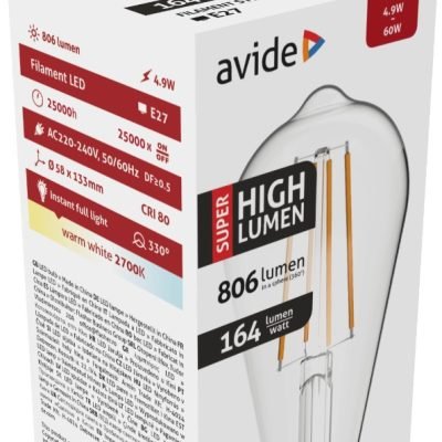 Avide LED Filament ST58 4.9W E27 Θερμό 2700K Super Υψηλής Φωτεινότητας (15.001.1925)