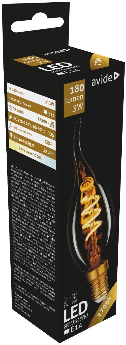Avide LED Soft Filament Κερί Φλόγα 3W E14 360° Θερμό 2700K (15.001.0411)
