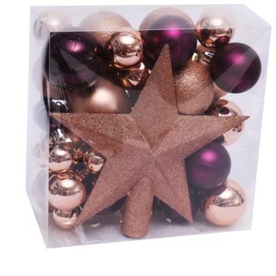 Artezan Χριστουγεννιάτικες Μπάλες 3-8cm Full Set Χρυσό και Μώβ Mix + Αστέρι Κορυφής Δέντρου 52τμχ/κουτί (15.004.0193)