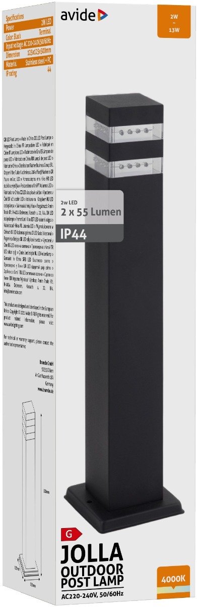 Avide Outdoor Post Lamp Jolla LED 2W NW 500mm IP44 Black (15.001.1550) - Image 2