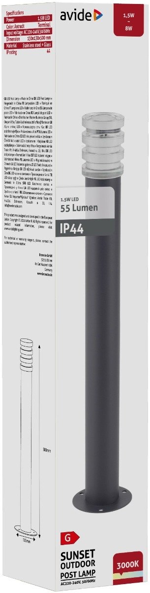 Avide Εξωτερικό Φωτιστικό Κήπου Sunset LED 1.5W Θερμό 500mm IP44 Ανθρακί (15.001.1564) - Image 2