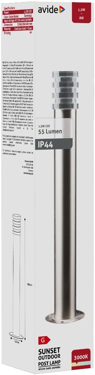 Avide Εξωτερικό Φωτιστικό Κήπου Sunset LED 1.5W Θερμό 500mm IP44 Σατέν Νίκελ (15.001.1566) - Image 2