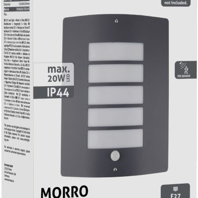 Avide Εξωτερικό Φωτιστικό Τοίχου Morro 1xE27 IP44 Ανθρακί με Φωτοκύτταρο (15.001.1594)