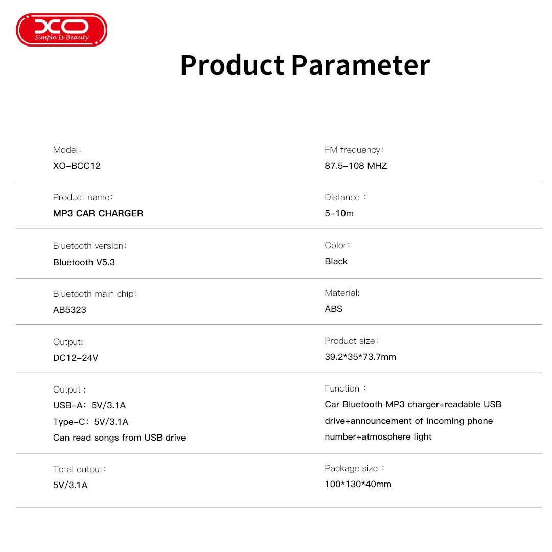 XO BCC12 Smart Bluetooth MP3+5V3.1A Car Charged Atmosphere Light (16.006.0227) - Image 2