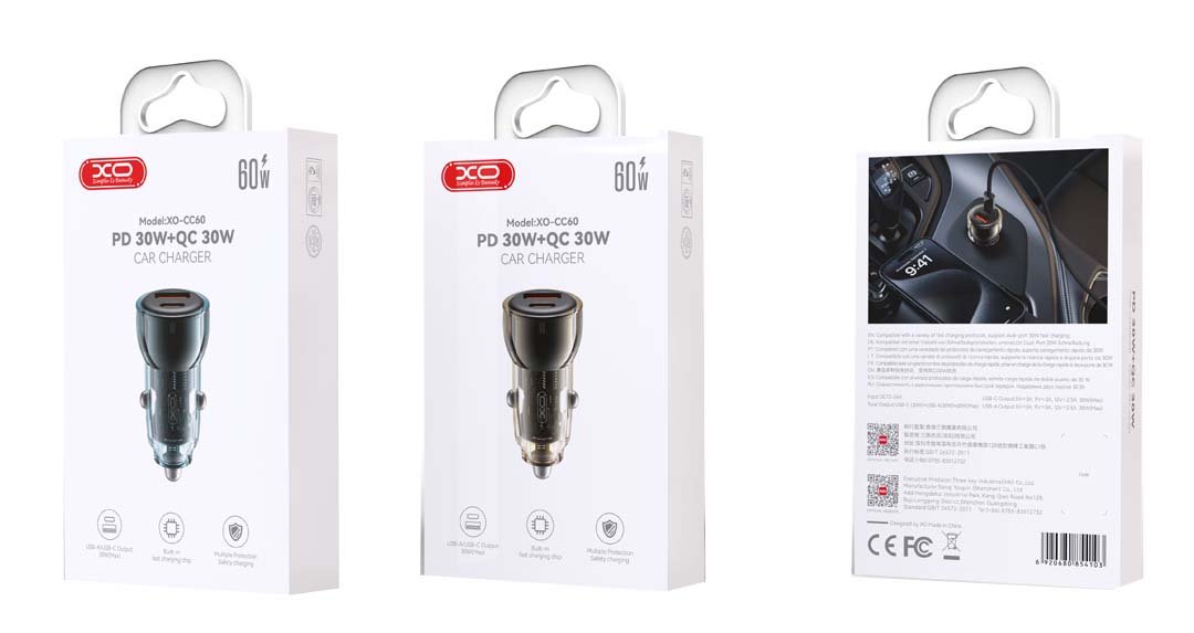 XO CC60 Smart Διαφανής Φορτιστής Αυτοκινήτου A30W+C30W/Ταυτόχρονη 60W Μπλε (16.006.0273) - Image 4