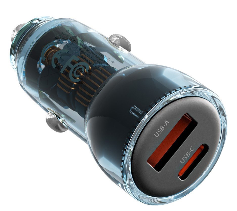 XO CC60 Smart Διαφανής Φορτιστής Αυτοκινήτου A30W+C30W/Ταυτόχρονη 60W Μπλε (16.006.0273)