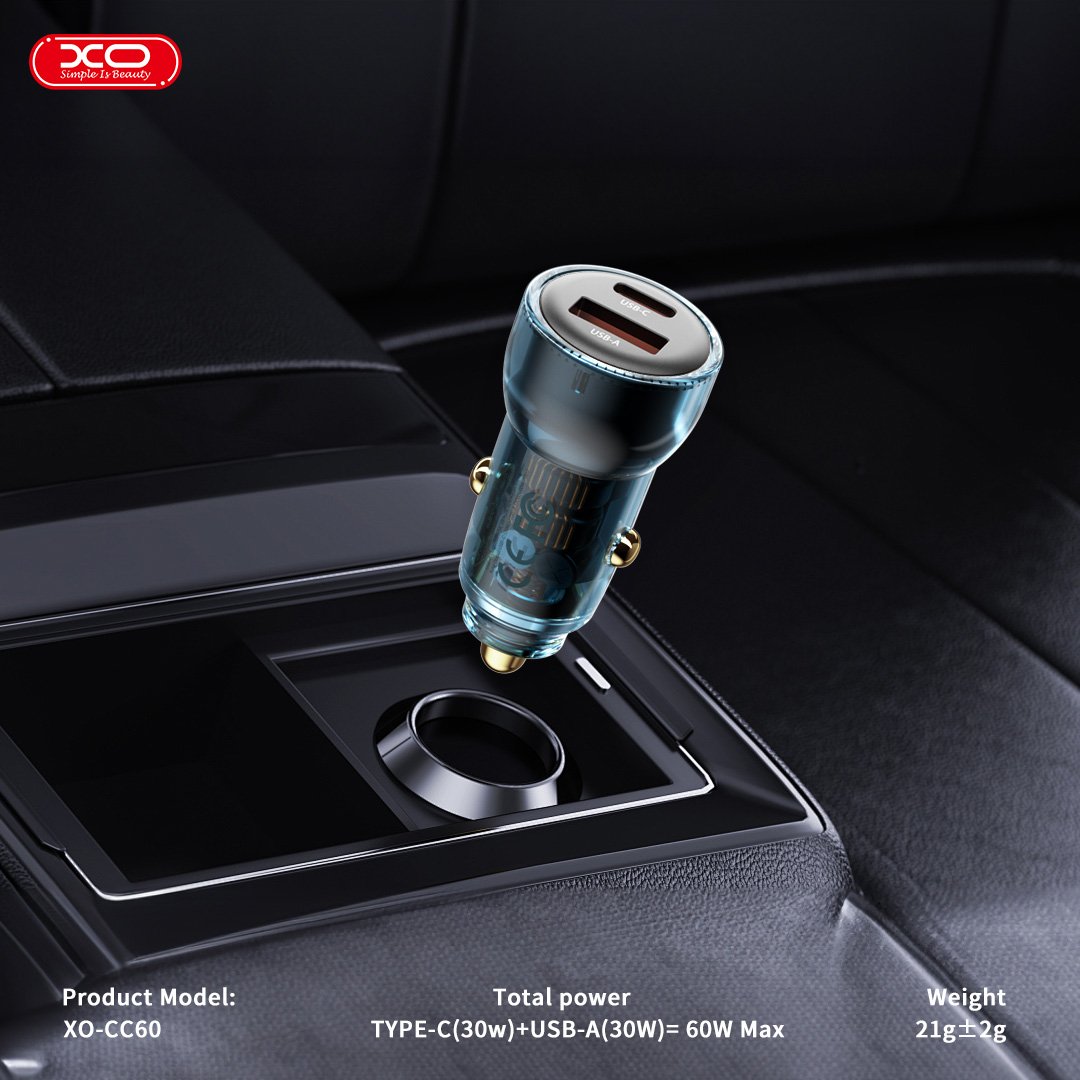 XO CC60 Smart Διαφανής Φορτιστής Αυτοκινήτου A30W+C30W/Ταυτόχρονη 60W Μπλε (16.006.0273) - Image 2