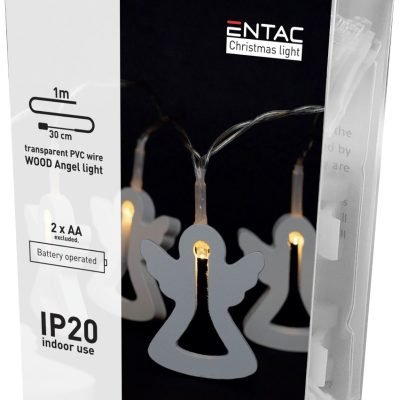 Entac Χριστουγεννιάτικα Εσωτερικά Ξύλινα Αγγελλάκια 10 LED Θερμό 1μ (2xAA Δεν περιλαμβ.) (15.004.0030)